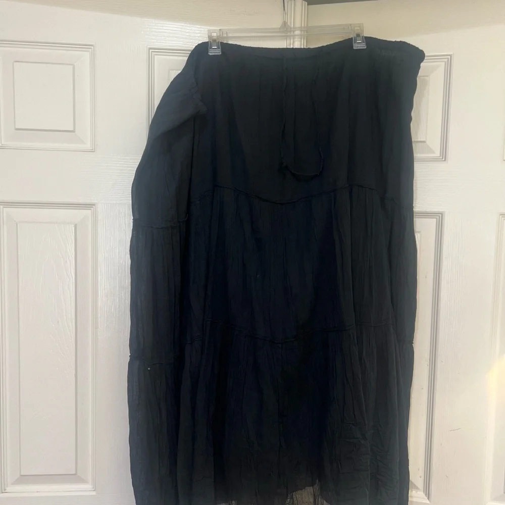 Cotton Boho Tiered Maxi Skirt black boho hippie lightweight sz 3XL summer beach